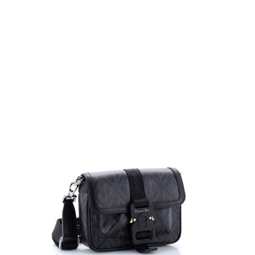 Christian Dior, Pre-Loved Hit the Road Flap Crossbody Bag CD Diamond Coated Canvas and Leather Mini, Black