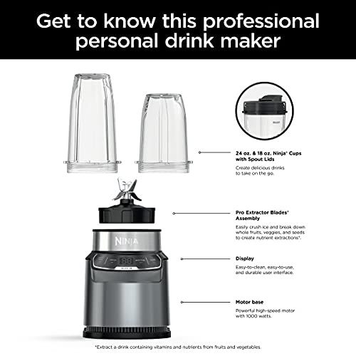 Ninja BN400C, Personal Nutri-Blender Pro with Auto-iQ Technology, Silver, 1000W