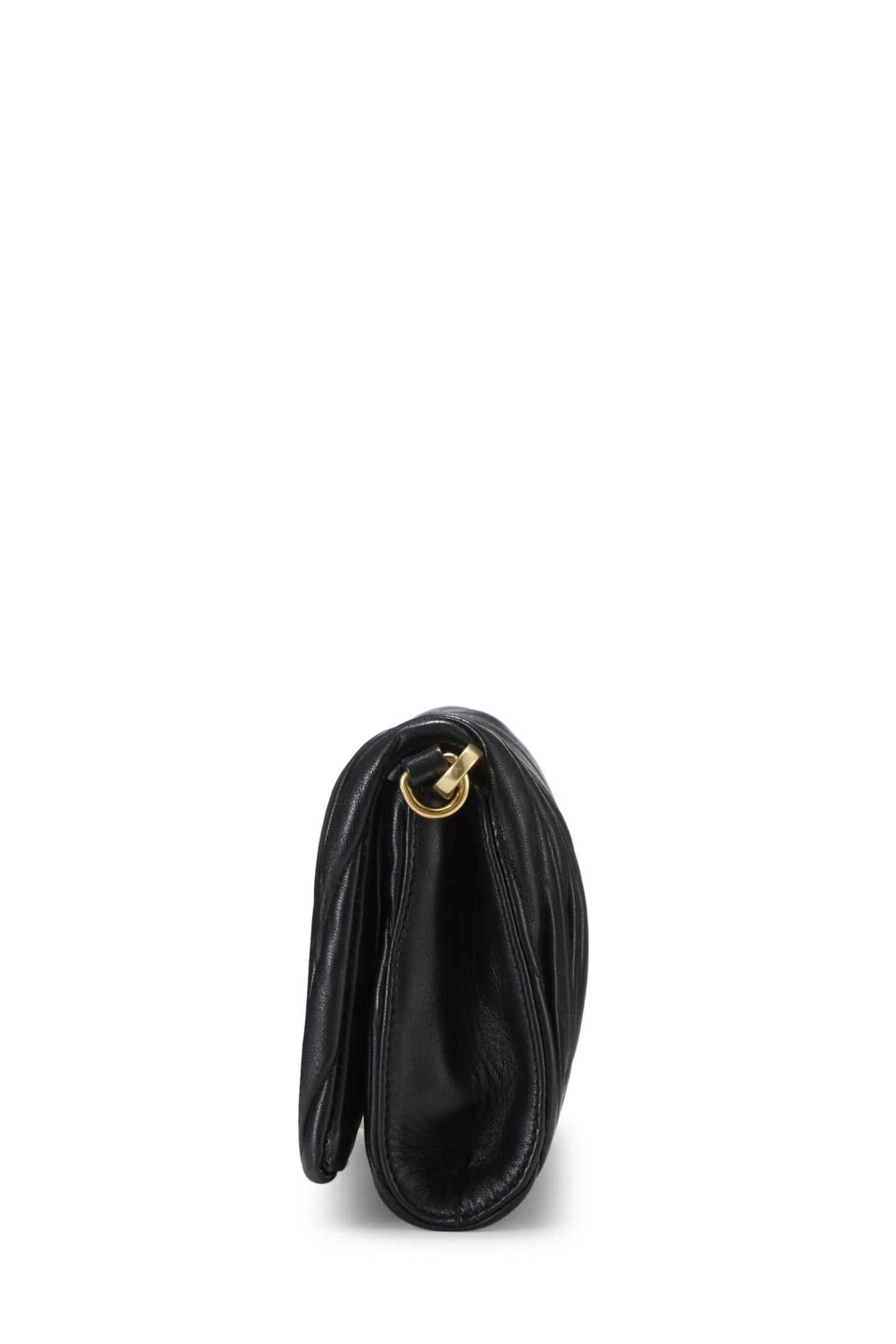 Miu Miu, Pre-Loved Black Nappa Matelassé Chain Clutch, Black