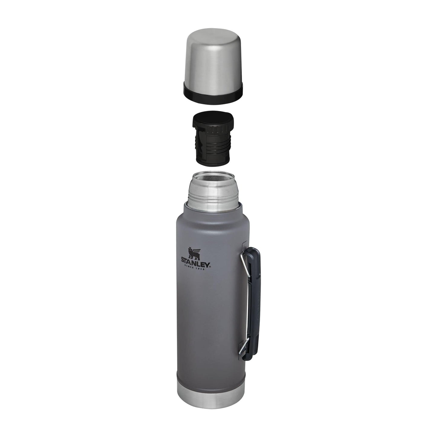 Stanley Classic Legendary Vacuum Bottle 1.5 qt | Wide Mouth with Leakproof Cup Lid | Keep Drinks Hot or Cold | Packable for Travel | Insulated Stainless Steel Thermal Bottle | BPA-Free | Charcoal