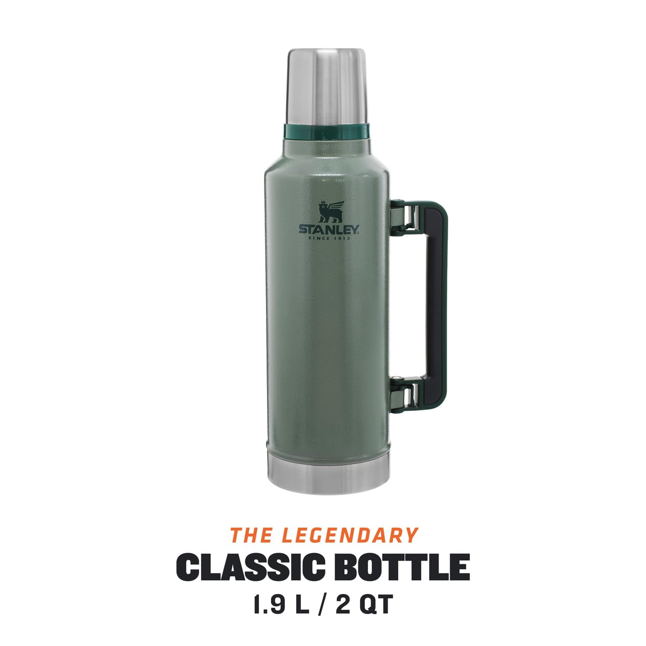 Stanley Classic Vacuum Insulated Wide Mouth Bottle - Hammertone Green - BPA-Free 18/8 Stainless Steel Thermos for Cold & Hot Beverages - 2.0 QT