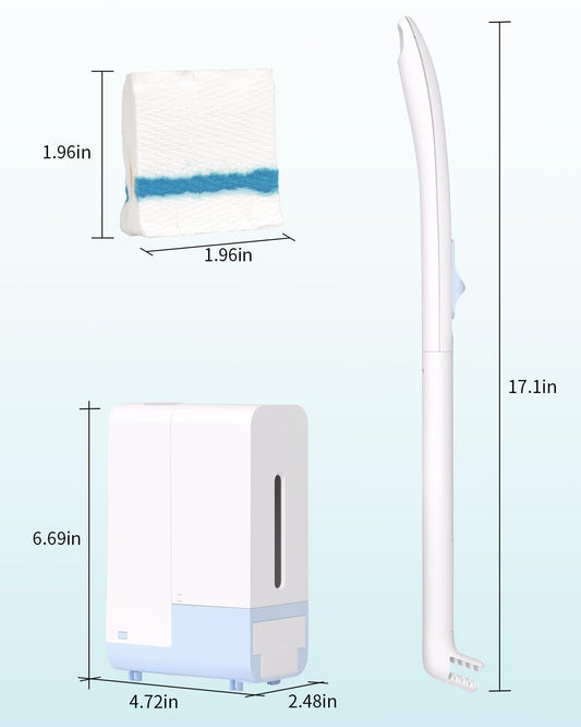 AIR U+ Disposable Toilet Brush Wand Starter Kit for Scrubbing Bubbles Flushable Refills, Wall Mount Toilet Cleaning System, 1 Toilet Wand + 72 Flushable Refills + 1 Automatic Visual Caddy