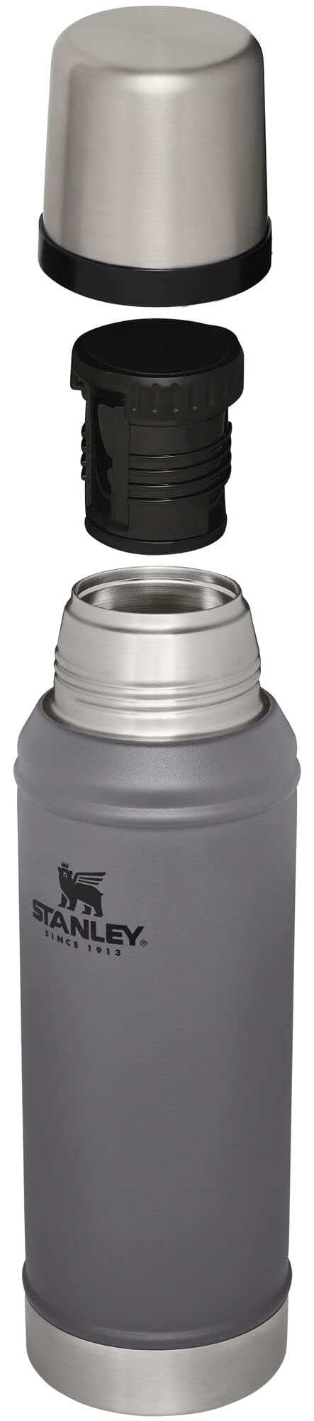 Stanley Classic Legendary Vacuum Bottle 1.0 qt | Wide Mouth with Leakproof Cup Lid | Keep Drinks Hot or Cold | Packable for Travel | Insulated Stainless Steel Thermal Bottle | BPA-Free | Charcoal