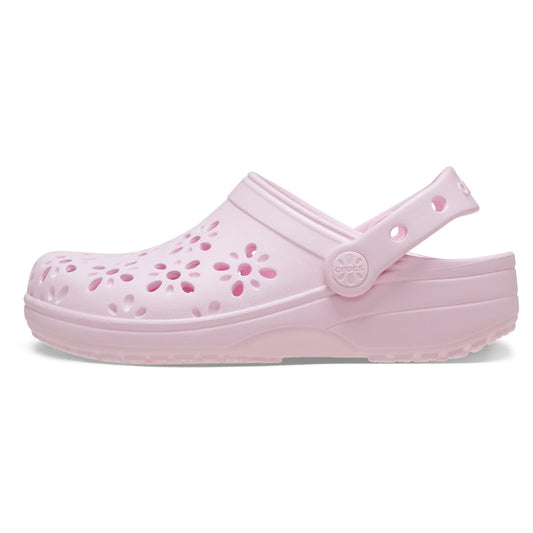 Crocs Unisex-Child Classic Clogs with Floral Cut Out Design, Kids and Toddler Shoes, Pink Milk, 6 Toddler