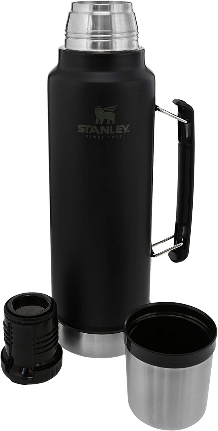 Stanley Classic Legendary Vacuum Bottle 1.5 qt | Wide Mouth with Leakproof Cup Lid | Keep Drinks Hot or Cold | Packable for Travel | Insulated Stainless Steel Thermos | BPA-Free | Matte Black