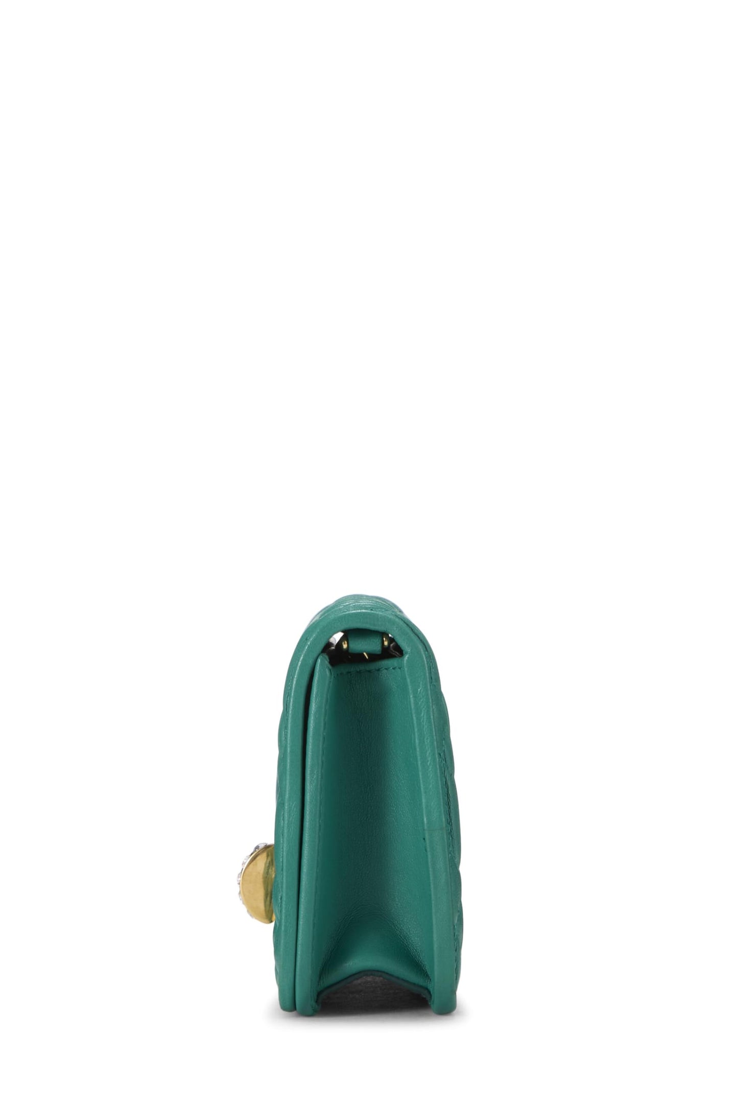 Miu Miu, Pre-Loved Green Nappa Crystal Flap Wallet On Chain (WOC), Green