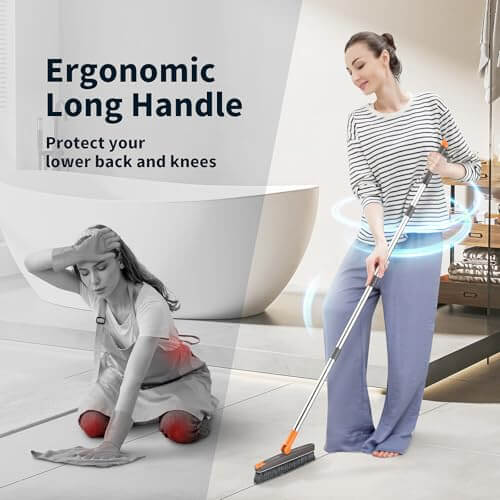 AIR U+ Grout Brush with Long Handle 180° Swivel Scrub Brush with Tweezers to Hair Clip V-Shape Grout Line Scrubber Stiff Bristles for Deep Cleaning Crevice, Tile Line, Shower, Kitchen, Corners