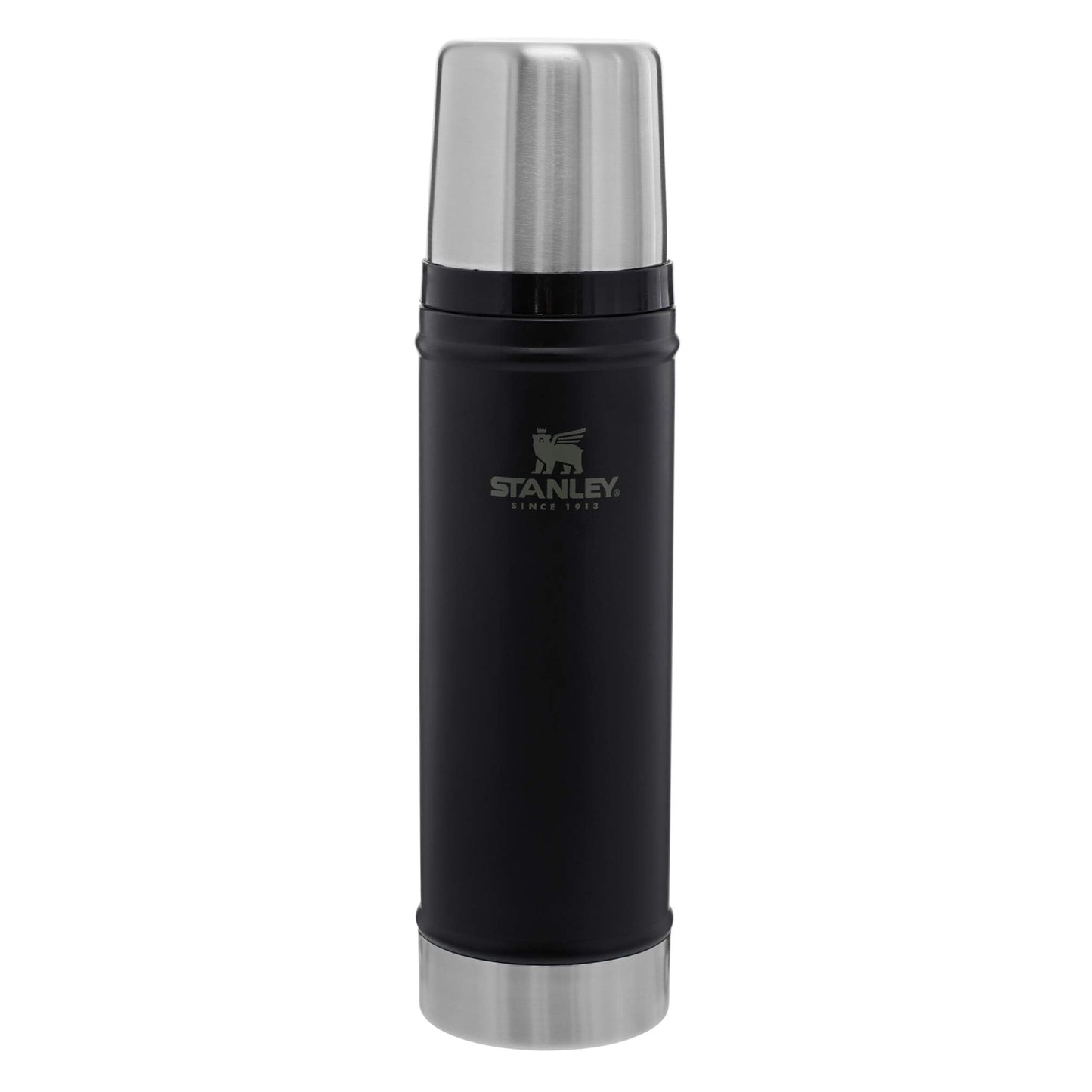 Stanley Classic Legendary Vacuum Bottle 20 oz | Wide Mouth with Leakproof Cup Lid | Keep Drinks Hot or Cold | Packable for Travel | Insulated Stainless Steel Thermos | BPA-Free | Matte Black