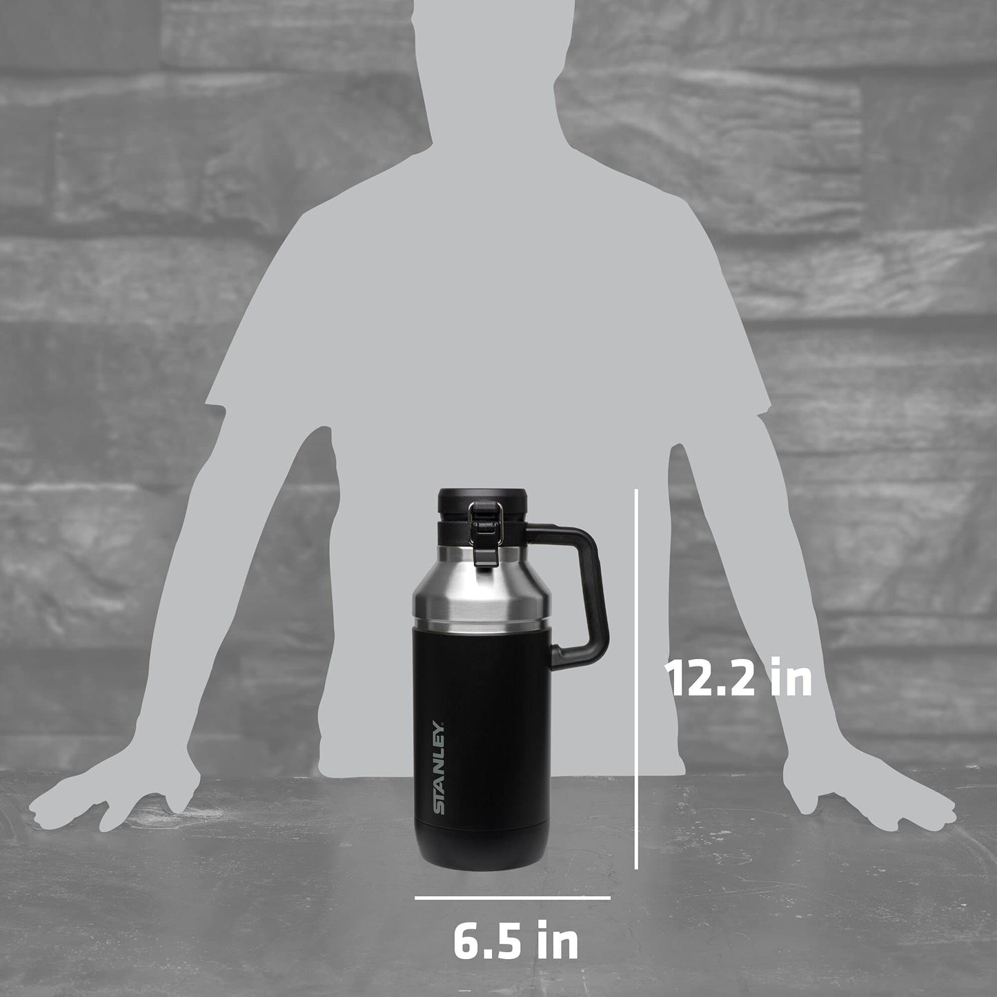 Stanley GO Growler 64 oz | Keeps Beer Cold or Coffee Hot | Leakproof Steel Lined Lid and Easy to Carry Handle | Insulated Stainless Steel Beverage Container | BPA-Free | Matte Black
