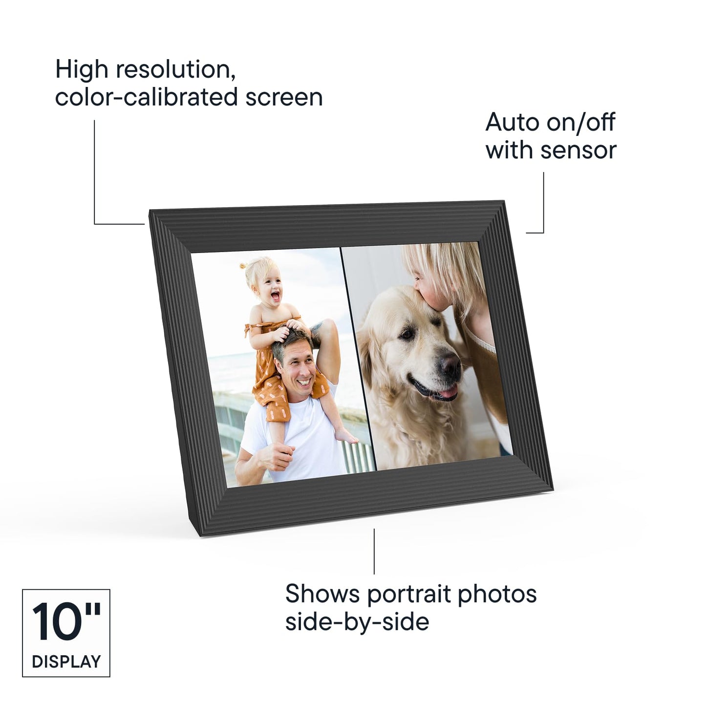 Aura Carver HD WiFi Digital Picture Frame, 10.1”, Add Photos with Aura App, Free Unlimited Storage - Wirecutter’s Pick for Best Digital Photo Frame 2022 - Gravel