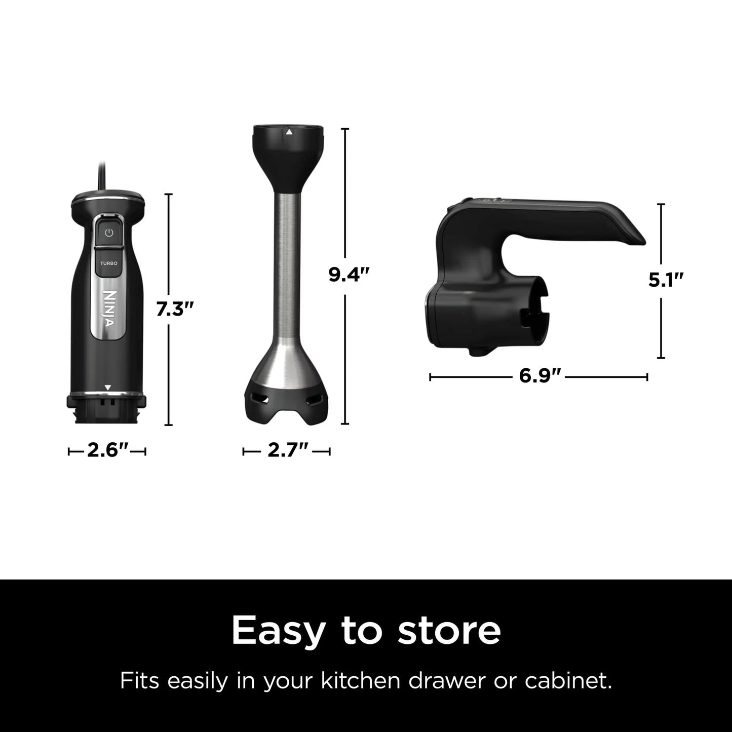 Ninja CI100 Foodi Power Mixer System, 750-Peak-Watt Immersion Blender and Hand Mixer, EasyGlide Beaters, Whisk, Black (Renewed)