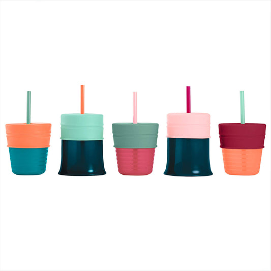 Boon Snug Silicone Sippy Cup Lids and Straws - Includes 3 Lids and 3 Straws - Convert Any Kids Cups or Toddler Cups into Straw Sippy Cups - Toddler Feeding Supplies and Travel Essentials - Green