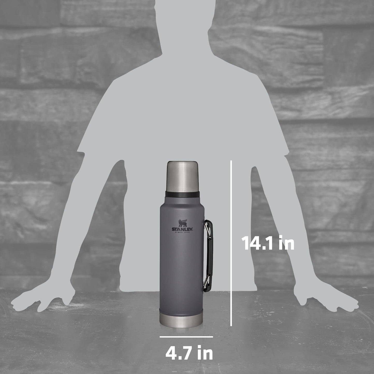 Stanley Classic Legendary Vacuum Bottle 1.5 qt | Wide Mouth with Leakproof Cup Lid | Keep Drinks Hot or Cold | Packable for Travel | Insulated Stainless Steel Thermal Bottle | BPA-Free | Charcoal