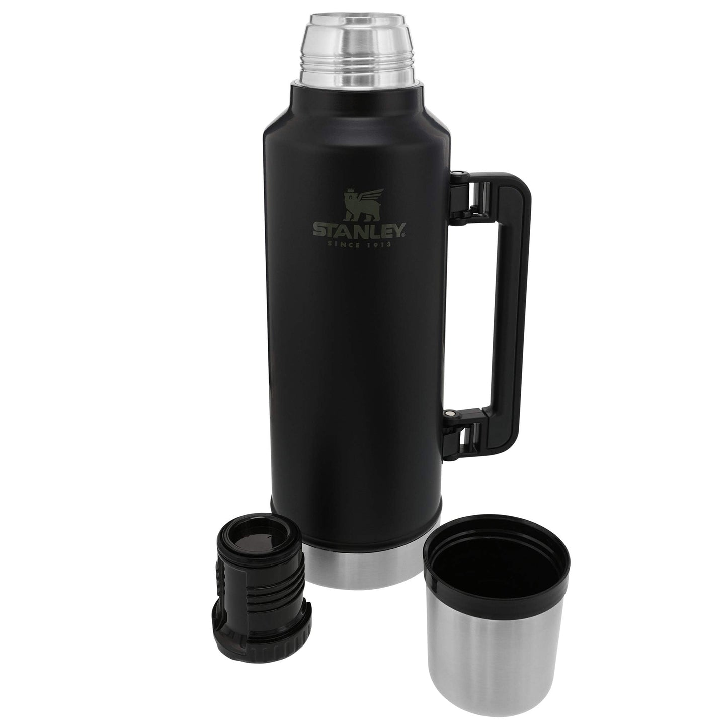 Stanley Classic Legendary Vacuum Bottle 2.0 qt | Wide Mouth with Leakproof Cup Lid | Keep Drinks Hot or Cold | Packable for Travel | Insulated Stainless Steel Thermos | BPA-Free | Matte Black