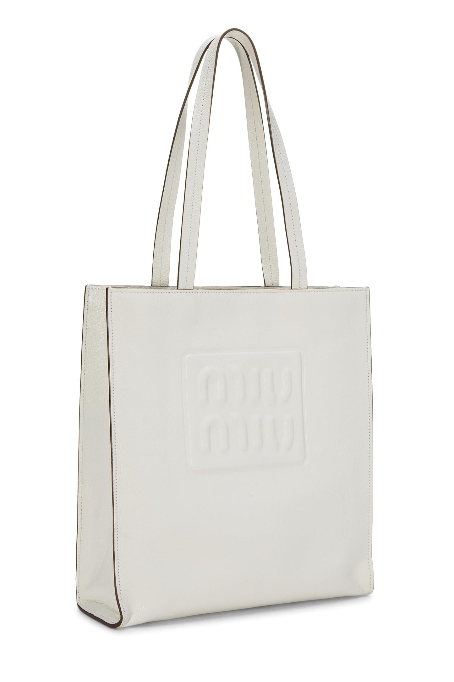 Miu Miu, Pre-Loved White Calfskin Embossed Logo Tote, White