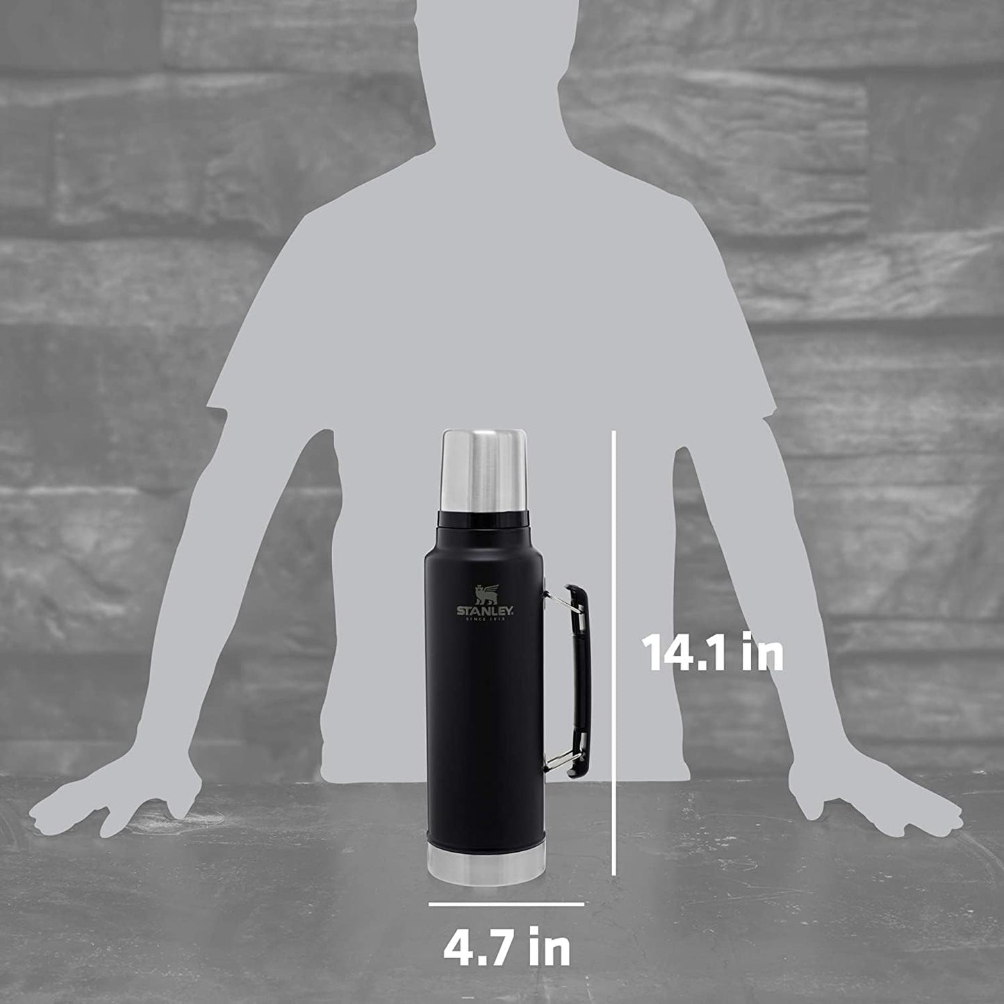 Stanley Classic Legendary Vacuum Bottle 1.5 qt | Wide Mouth with Leakproof Cup Lid | Keep Drinks Hot or Cold | Packable for Travel | Insulated Stainless Steel Thermos | BPA-Free | Matte Black