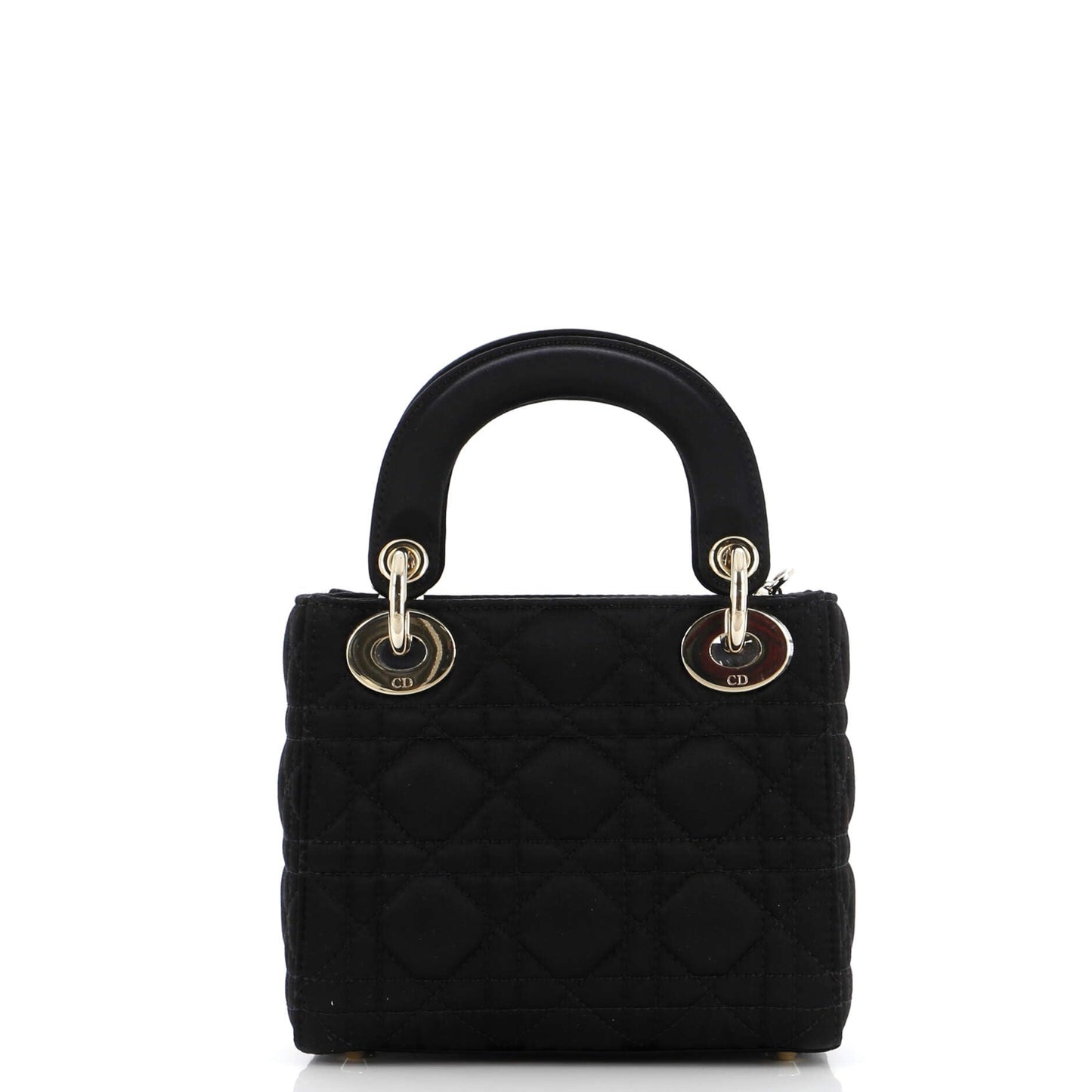 Christian Dior, Pre-Loved Lady Dior Bag Cannage Quilt Satin with Crystal Charms Mini, Black