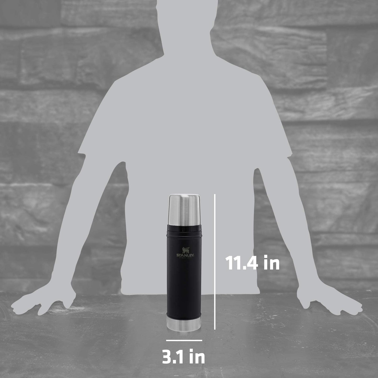 Stanley Classic Legendary Vacuum Bottle 20 oz | Wide Mouth with Leakproof Cup Lid | Keep Drinks Hot or Cold | Packable for Travel | Insulated Stainless Steel Thermos | BPA-Free | Matte Black