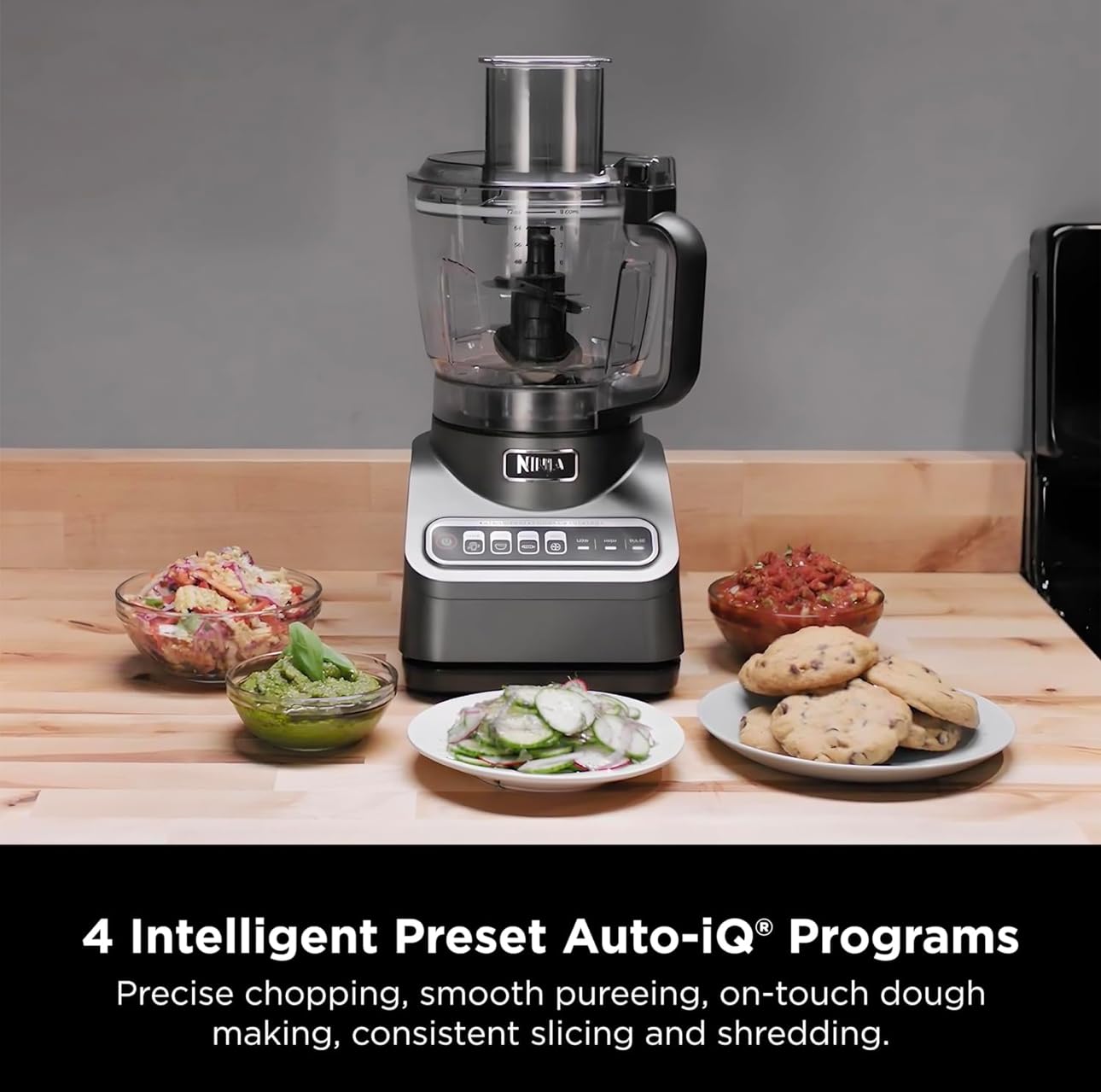 Ninja BN600 Professional Plus Food Processor, 850 Watts, 3 Functions for Chopping, Slicing & Dough with 9-Cup Processor Bowl, 3 Blades, Food Chute & Pusher, Silver