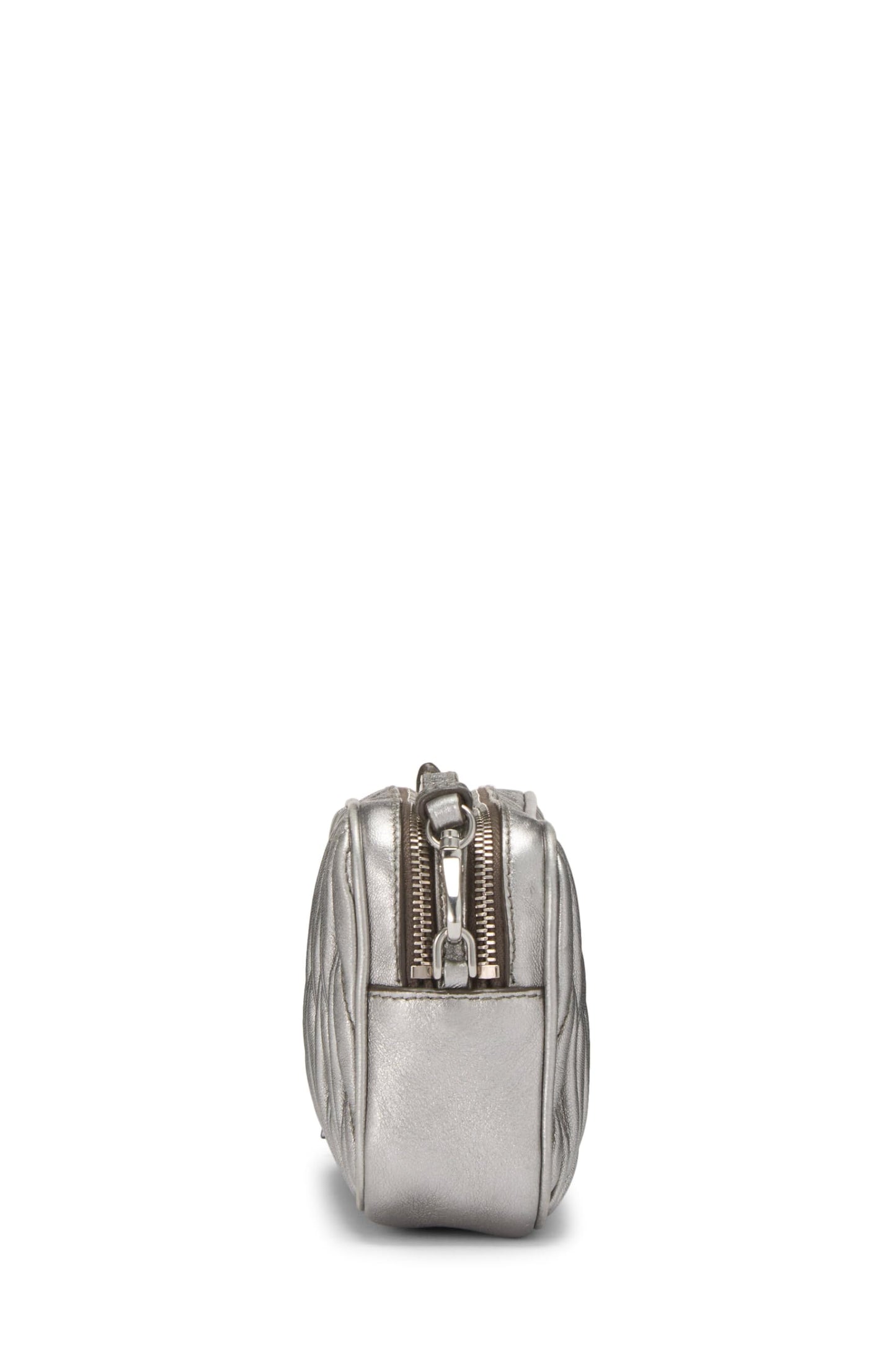 Miu Miu, Pre-Loved Silver Nappa Double Zip Camera Crossbody Bag, Silver