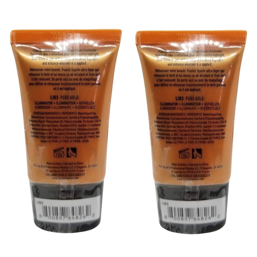 Pack of 2 NYX Born to Glow! Liquid Illuminator, Pure Gold LI03