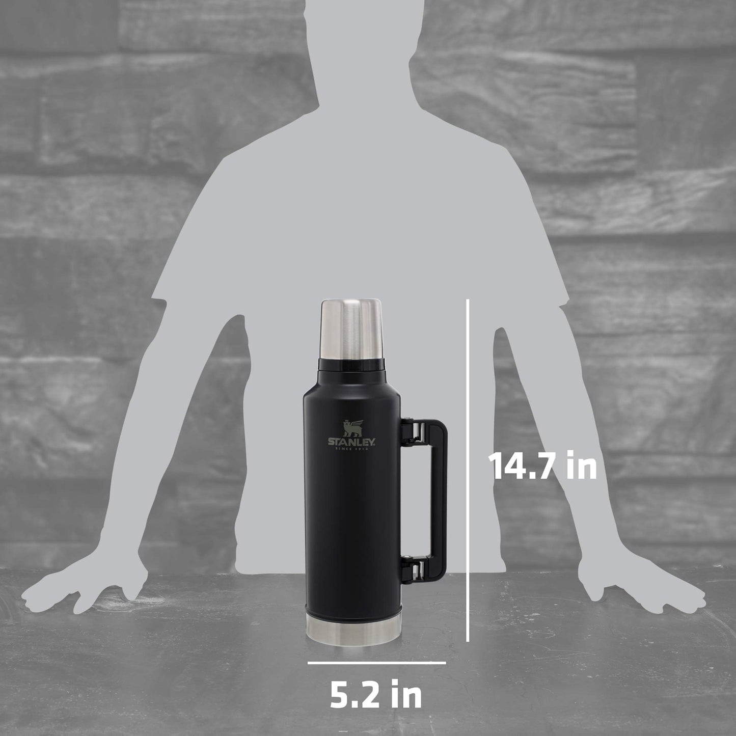 Stanley Classic Legendary Vacuum Bottle 2.0 qt | Wide Mouth with Leakproof Cup Lid | Keep Drinks Hot or Cold | Packable for Travel | Insulated Stainless Steel Thermos | BPA-Free | Matte Black