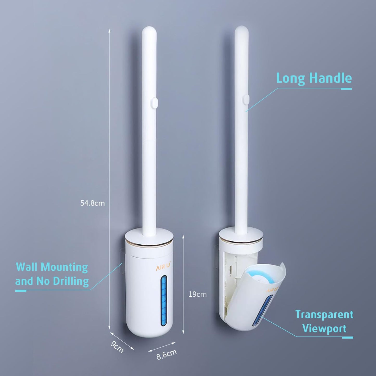 AIR U+ Disposable Toilet Brush, Toilet Bowl Cleaning System with 24 Wand Refill, Clean Brush Starter Kit with 1 Toilet Wand, 1 Storage Caddy and 1 Fragrant Tablet (1 + 24)
