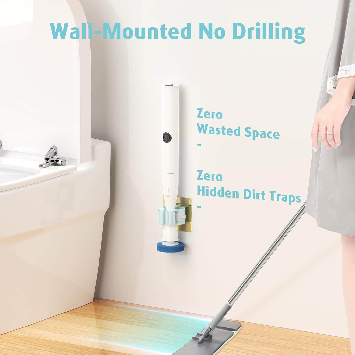 AIR U+ Electric Toilet Brush and Holder Set with 25 Disposable Refill Heads, Rechargeable & Wall-Mounted No Drilling Powerful Disposable Toilet Bowl Cleaner Wand