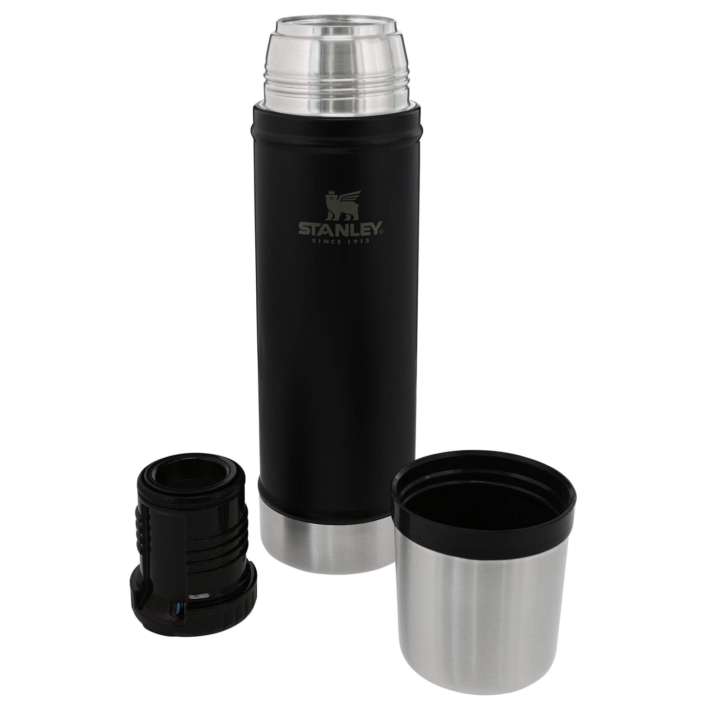 Stanley Classic Legendary Vacuum Bottle 20 oz | Wide Mouth with Leakproof Cup Lid | Keep Drinks Hot or Cold | Packable for Travel | Insulated Stainless Steel Thermos | BPA-Free | Matte Black