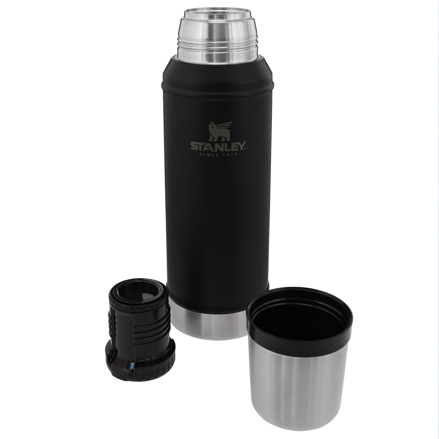 Stanley Classic Legendary Vacuum Bottle 1.0 qt | Wide Mouth with Leakproof Cup Lid | Keep Drinks Hot or Cold | Packable for Travel | Insulated Stainless Steel Thermal Bottle | BPA-Free | Matte Black