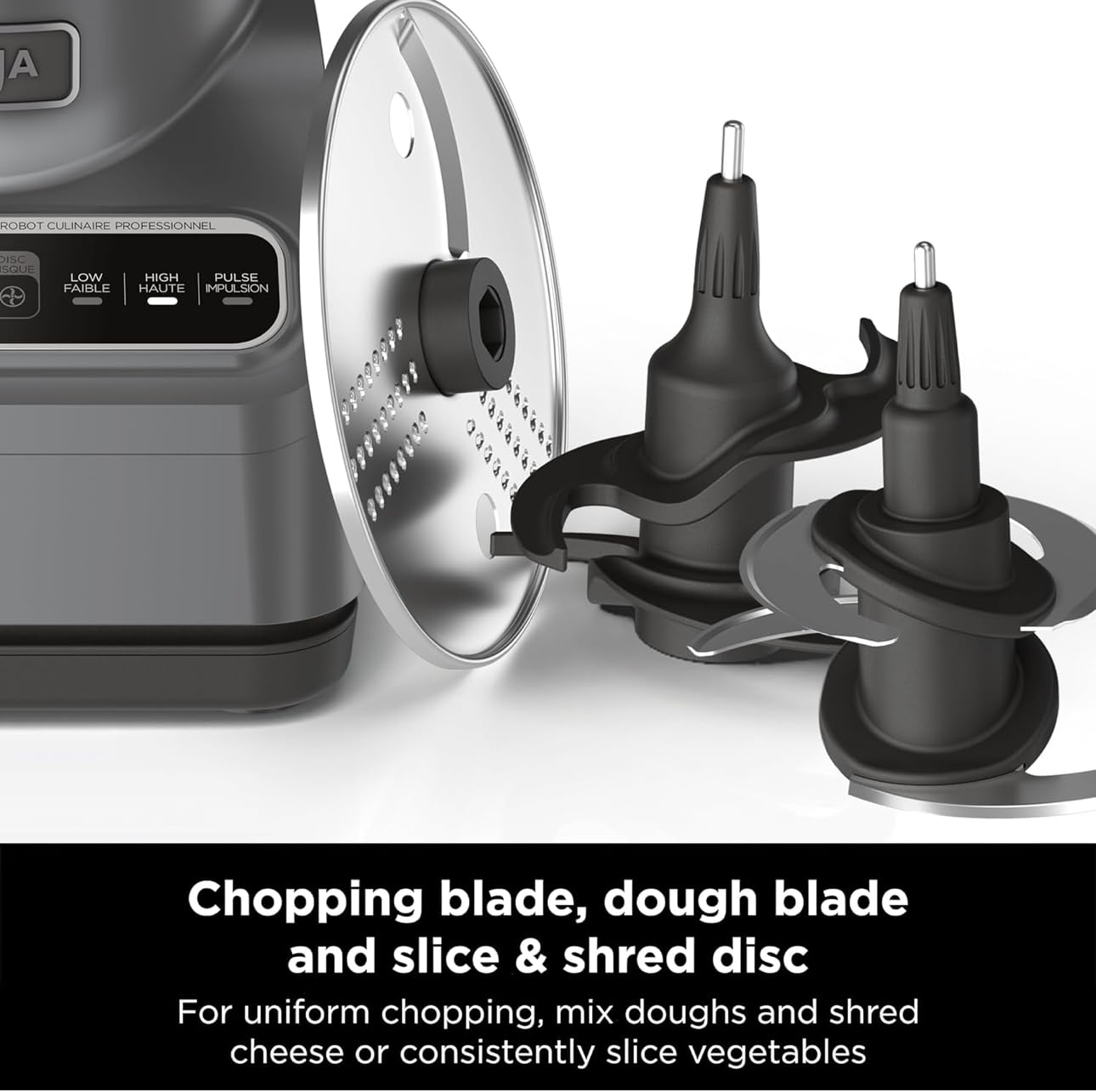 Ninja BN600 Professional Plus Food Processor, 850 Watts, 3 Functions for Chopping, Slicing & Dough with 9-Cup Processor Bowl, 3 Blades, Food Chute & Pusher, Silver