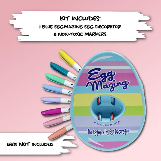 The Eggmazing Egg Decorator Easter Egg Decorator Kit - Arts and Crafts Set - Includes Egg Decorating Spinner and 8 Colorful Quick Drying Non Toxic Markers (Blue) - Packaging May Vary