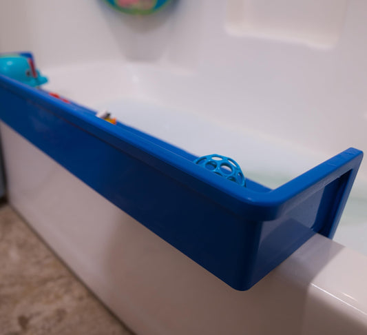 Tub Topper® Bathtub Splash Guard Play Shelf Area -Toy Tray Caddy Holder Storage - Suction Cups Attach to Bath Tub - No Mess Water Spill in Bathroom - Fun for Toddlers Kids Baby (Blue)