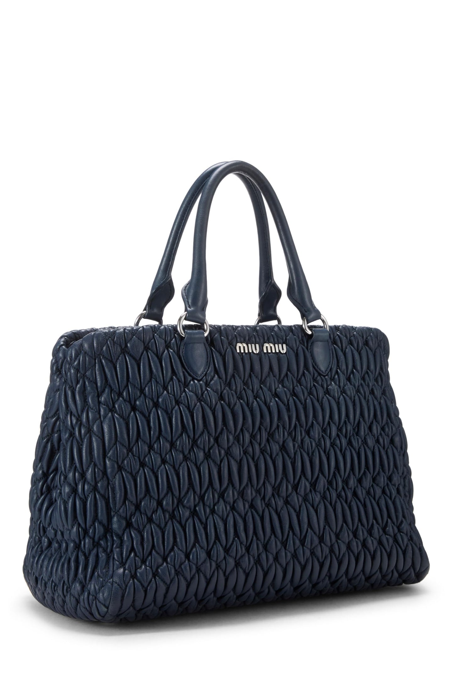Miu Miu, Pre-Loved Navy Nappa Convertible Top Handle Bag Small, Navy