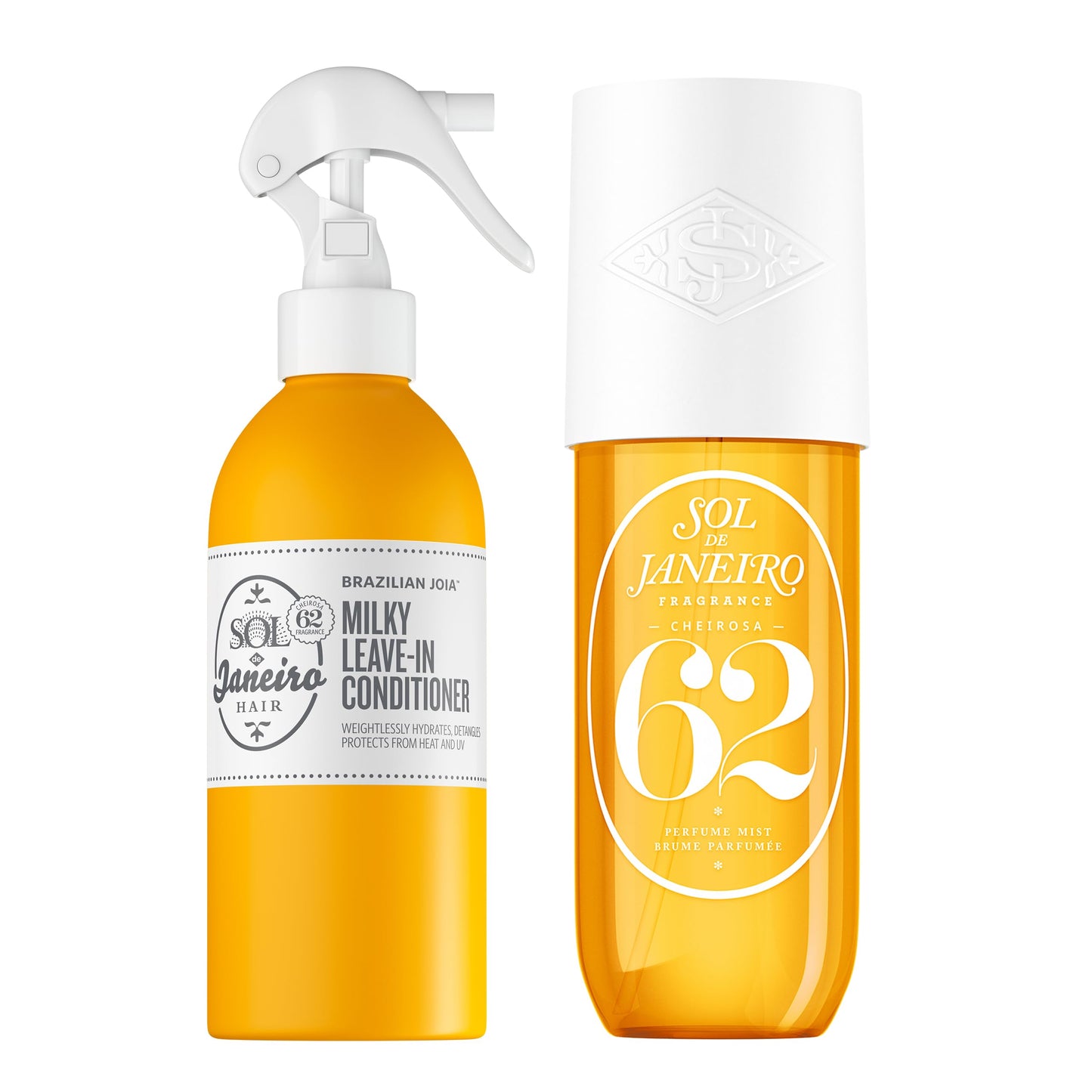 SOL DE JANEIRO Cheirosa 62 Hair and Body Fragrance Mist 8 fl oz & Milky Leave-In Conditioner 7 fl oz - Cheirosa 62 Scent with Notes of Pistachio and Salted Caramel, Amazon Exclusive