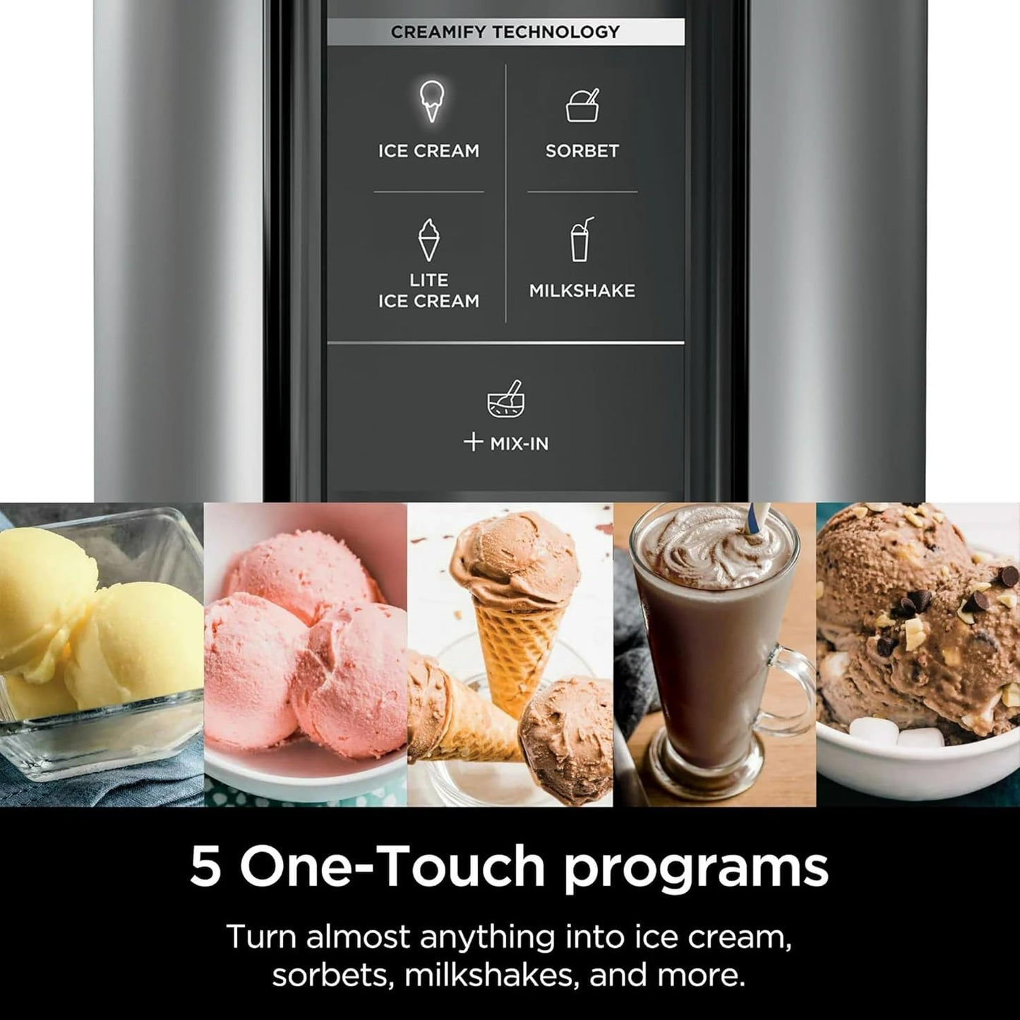Ninja CREAMi Ice Cream Maker, 5 One-Touch Programs, Includes (2) 16oz Pints with Lids, Transform Frozen Bases to Ice Cream, Sorbets, Milkshakes, Vegan, Dairy-Free Options, NC300 White (Renewed)