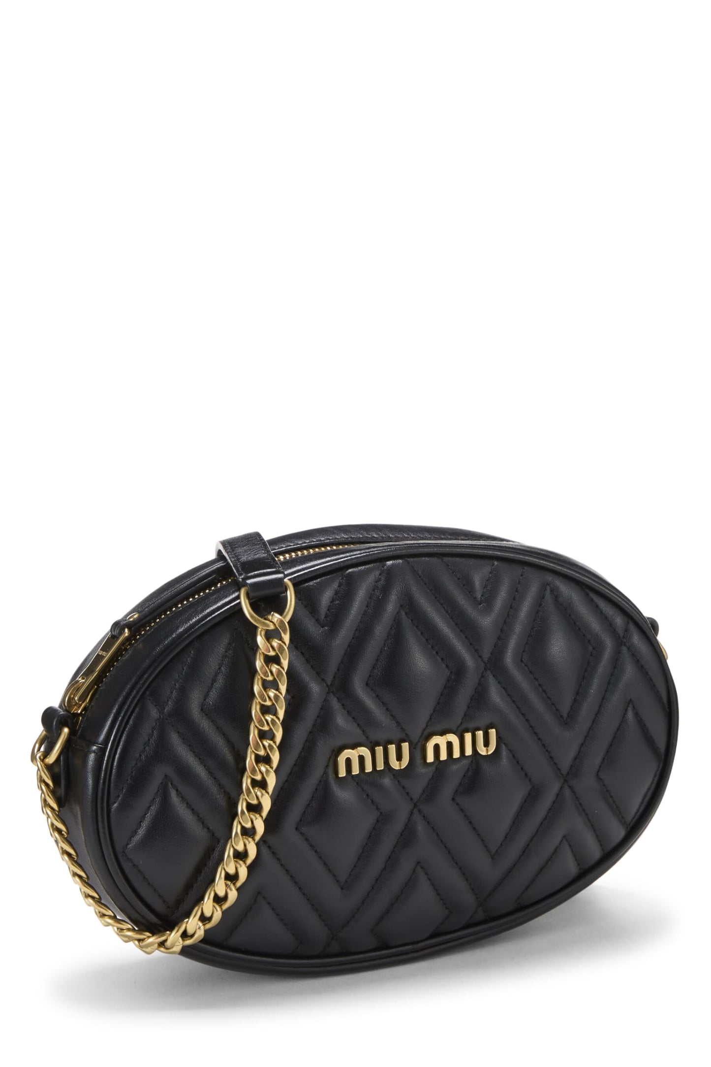 Miu Miu, Pre-Loved Black Calfskin Diamond Quilted Shoulder Bag, Black