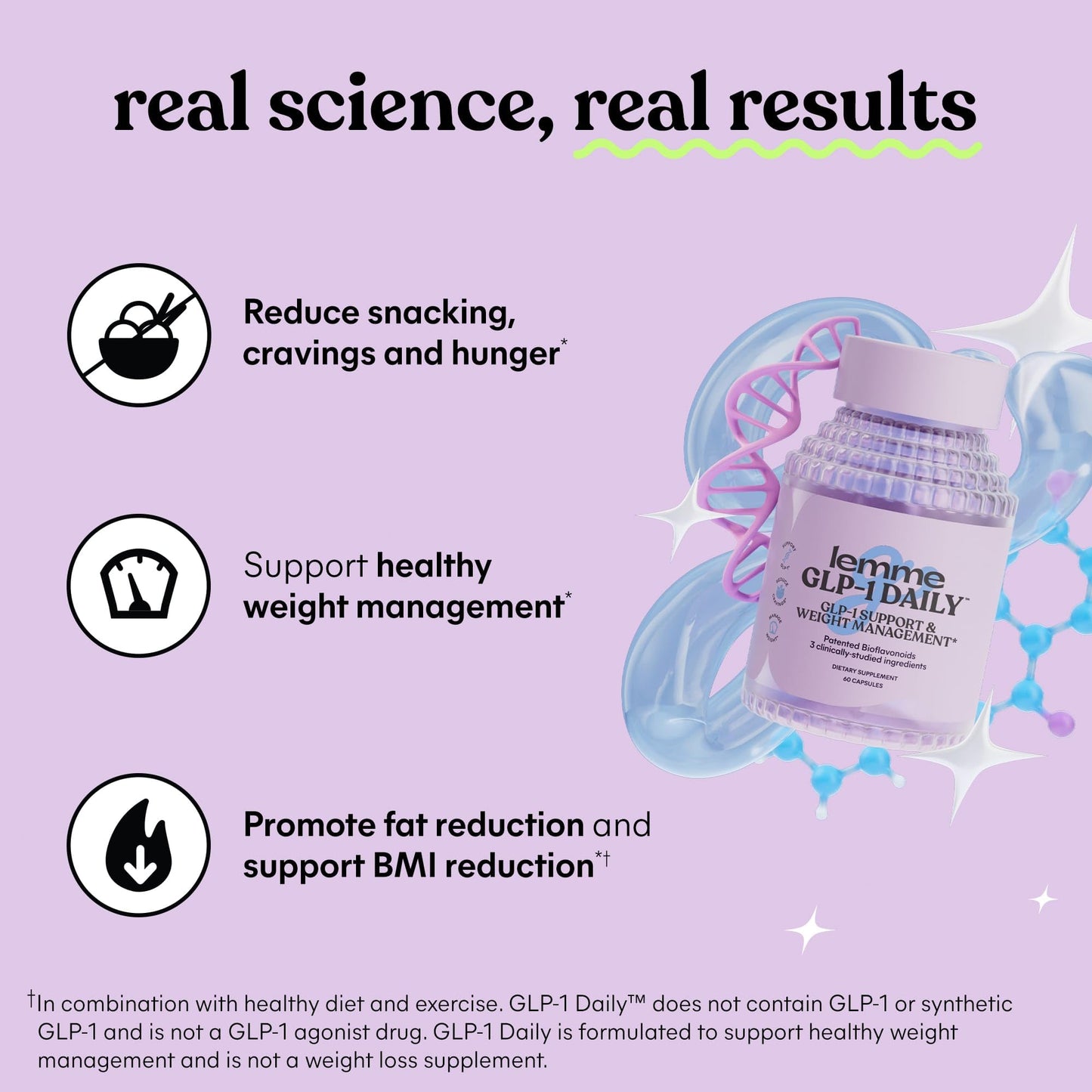 Lemme GLP-1 Daily, Clinically Studied Ingredients to Reduce Hunger & Cravings, Promote GLP-1 Production, Support Fat Loss and Weight Management, 1 Month Supply (60 Capsules)