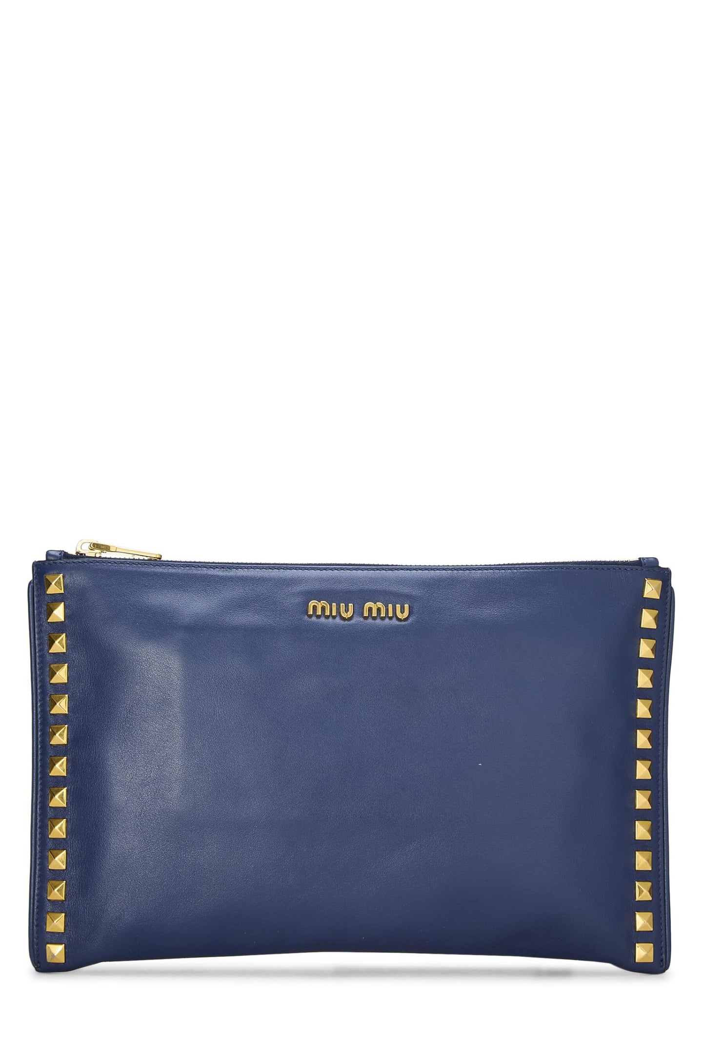 Miu Miu, Pre-Loved Navy Studded Calfskin Clutch, Navy