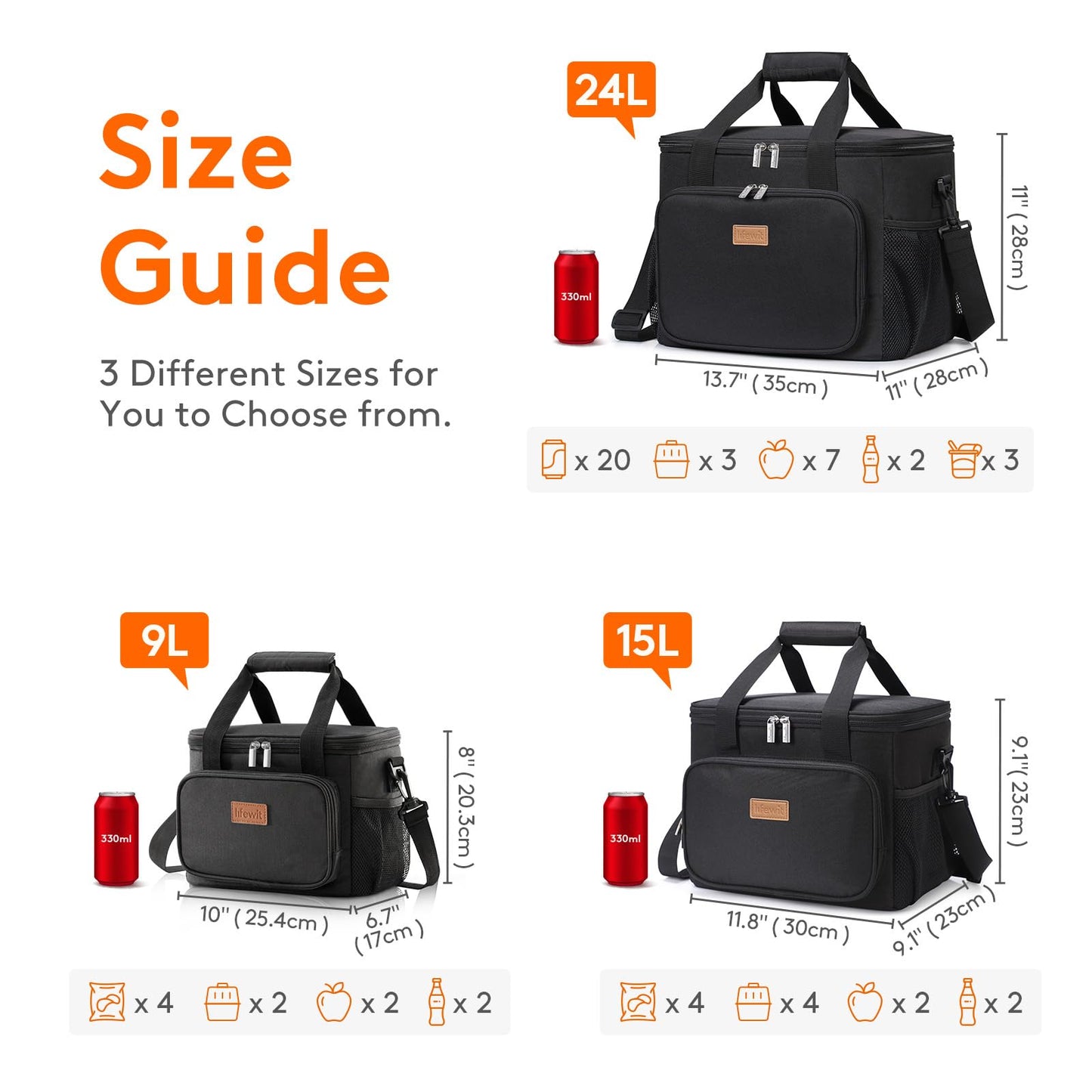 Lifewit Medium Lunch Bag Insulated Lunch Box Soft Cooler Cooling Tote for Adult Men Women, Black 12-Can (9L)