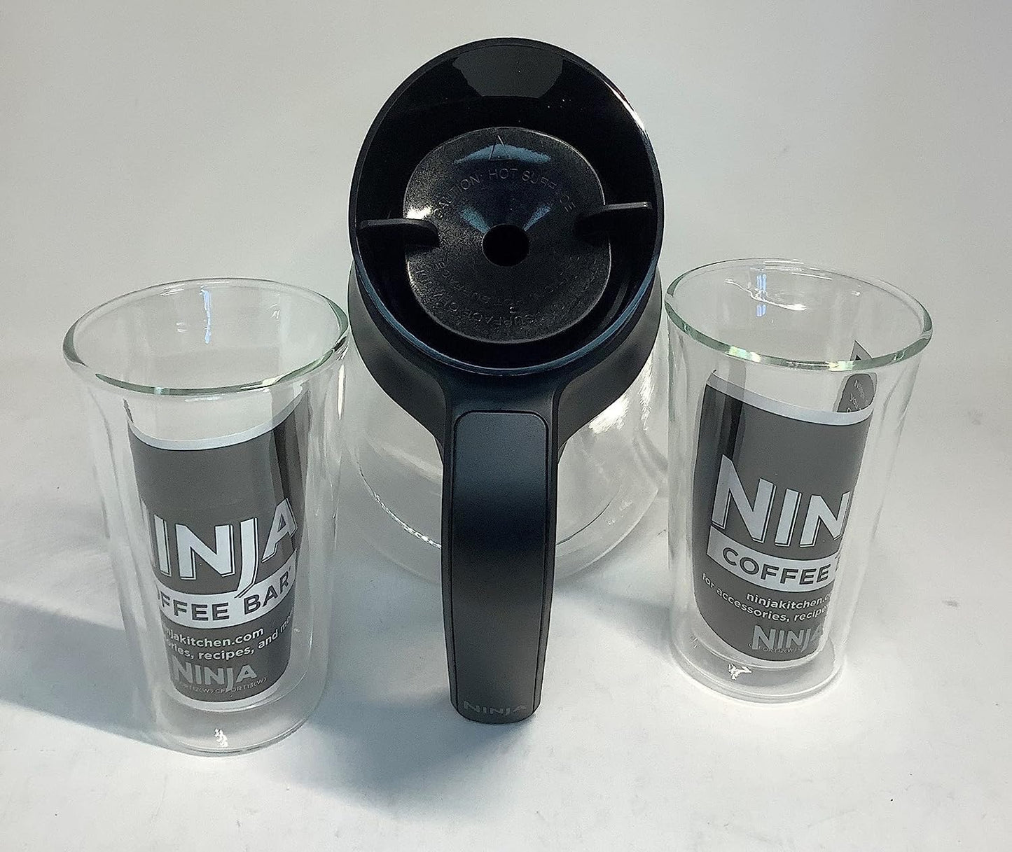 Genuine Ninja 43oz (6-Cup) Glass Carafe w/ 2-Pack 12oz Double-Wall Thermal Tumbler for CF085 CF086 CF087 CF020 CF021 Coffee Maker Bar Brewer