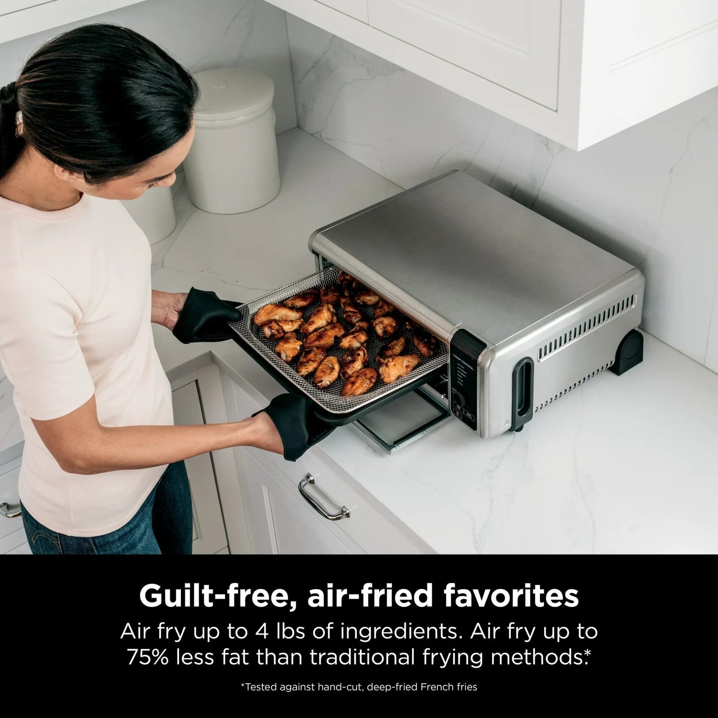 Ninja SP080 Foodi Digital Air Fry Countertop Oven with 6-in-1 Functionality, Flip Up & Away Capability for Storage Space, with Air Fry Basket, Wire Rack, Sheet Pan & Crumb Tray, Silver (Renewed)