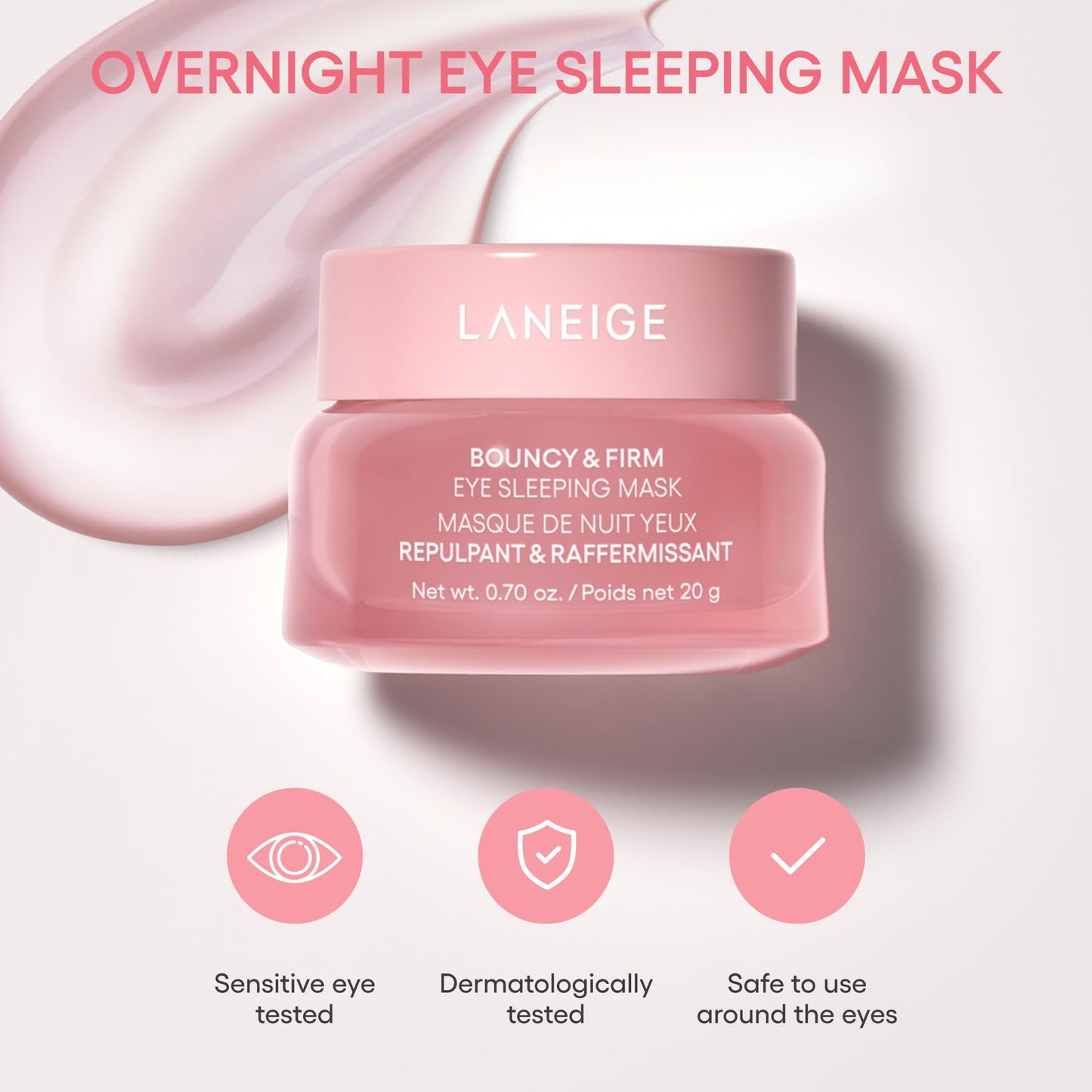 LANEIGE Bouncy & Firm Eye Sleeping Mask: Depuff and Firm with Peony & Collagen Complex, Ceramide, & 5D Hyaluronic Acid