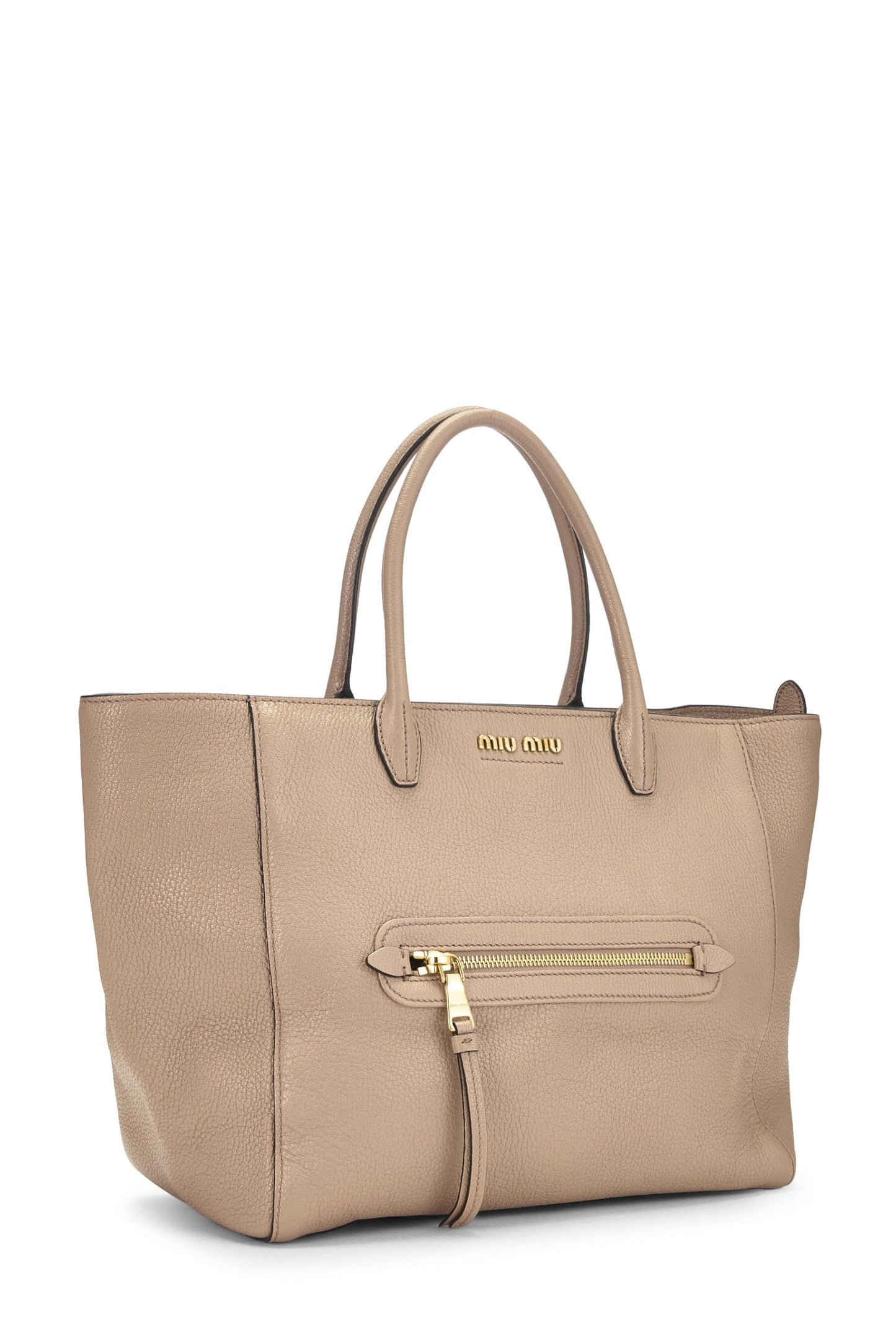 Miu Miu, Pre-Loved Pink Leather Madras Front Zip Pocket Tote Medium, Pink