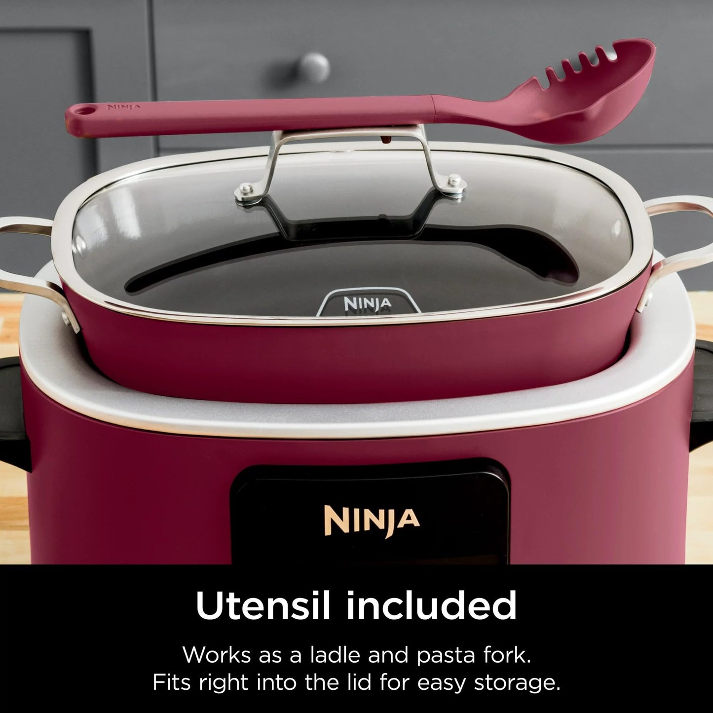 Ninja MC1000 Foodi PossibleCooker 8.5 Quart Multi-Cooker,with 4-in-1 Slow Cooker,Dutch Oven & More,Glass Lid & Integrated Spoon,Nonstick,Oven Safe Pot to 500°F,Cherry Tarte (Renewed) (CRT2NJMC1000RB)