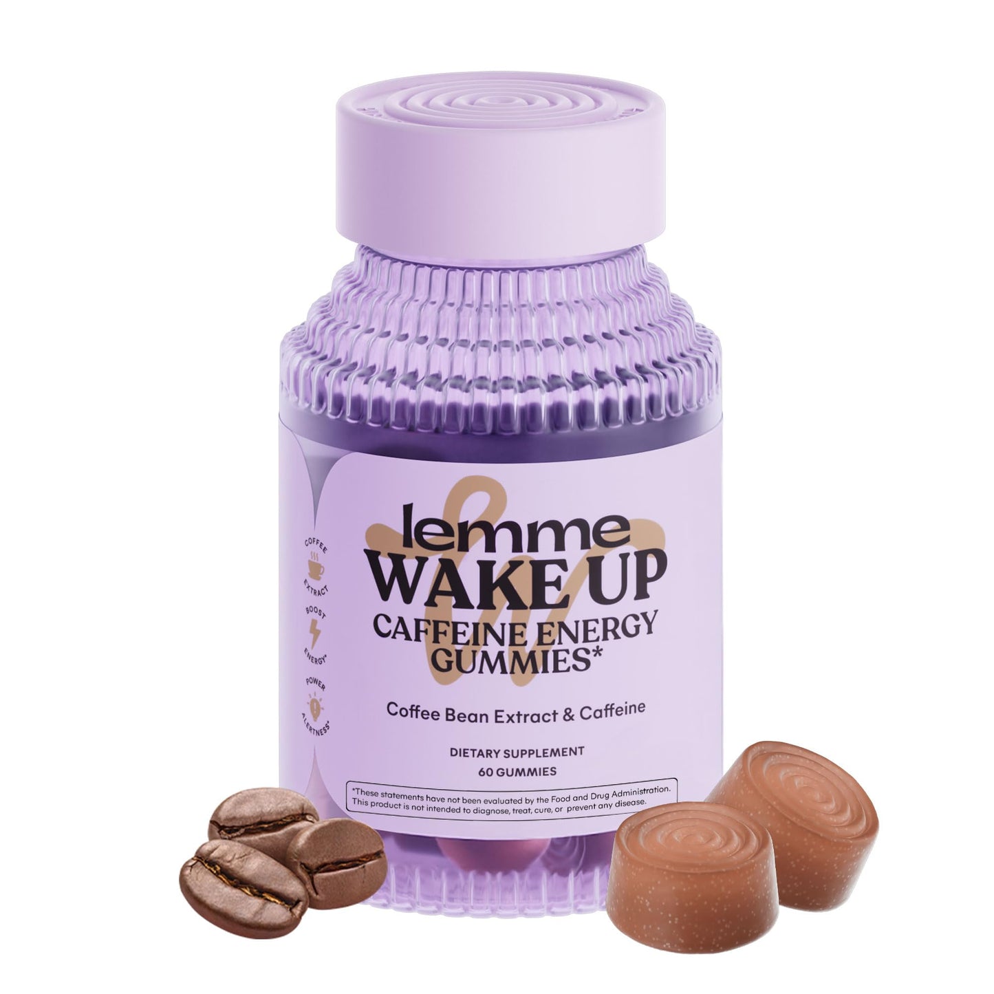 Lemme Wake Up Caffeine Energy Gummies, 80mg of Caffeine Per Serving, Coffee Bean Extract, Cappuccino Flavor, Vegetarian & Gluten Free, 1 Month Supply (60 ct)
