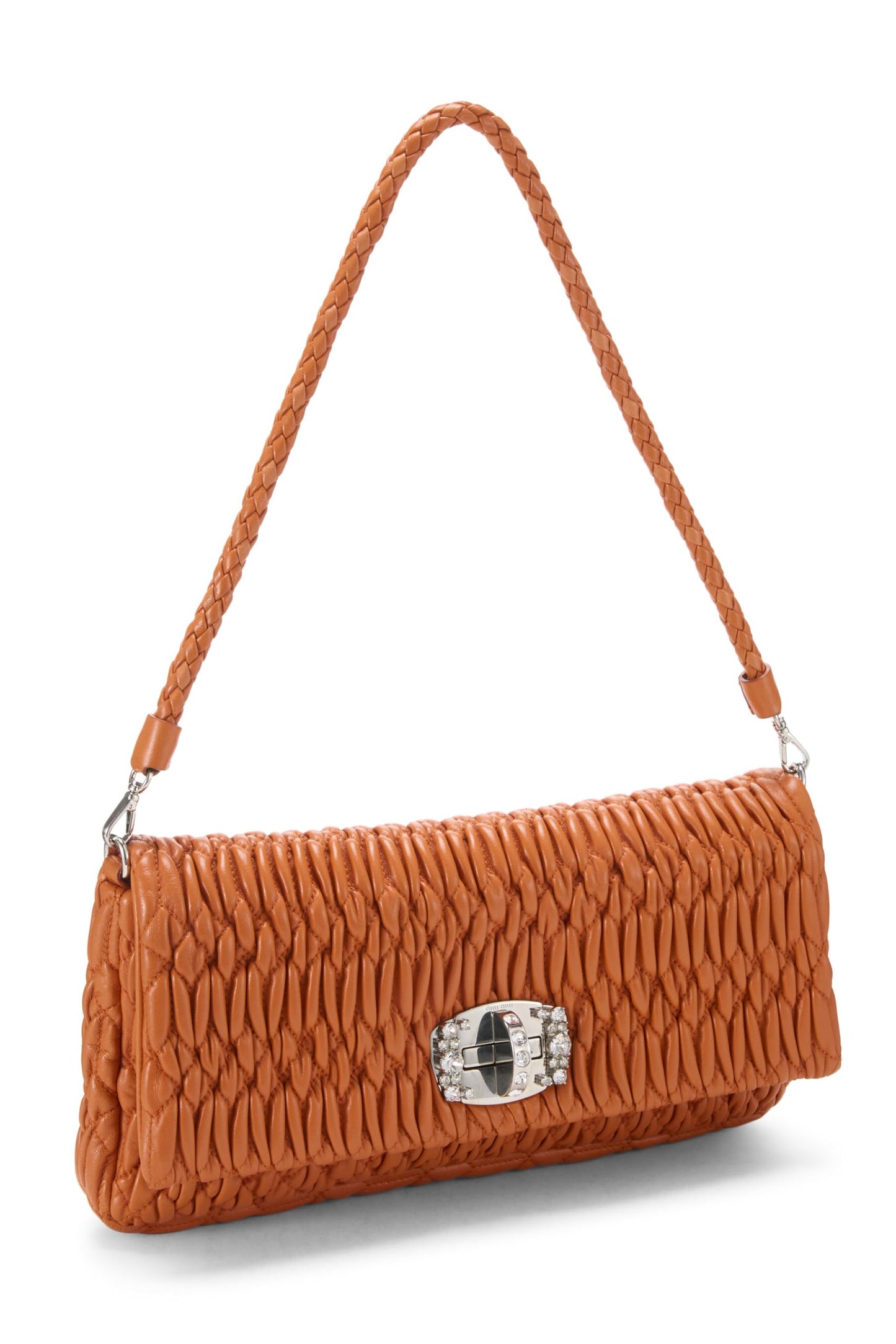Miu Miu, Pre-Loved Orange Nappa Crystal Flap Shoulder Bag, Orange