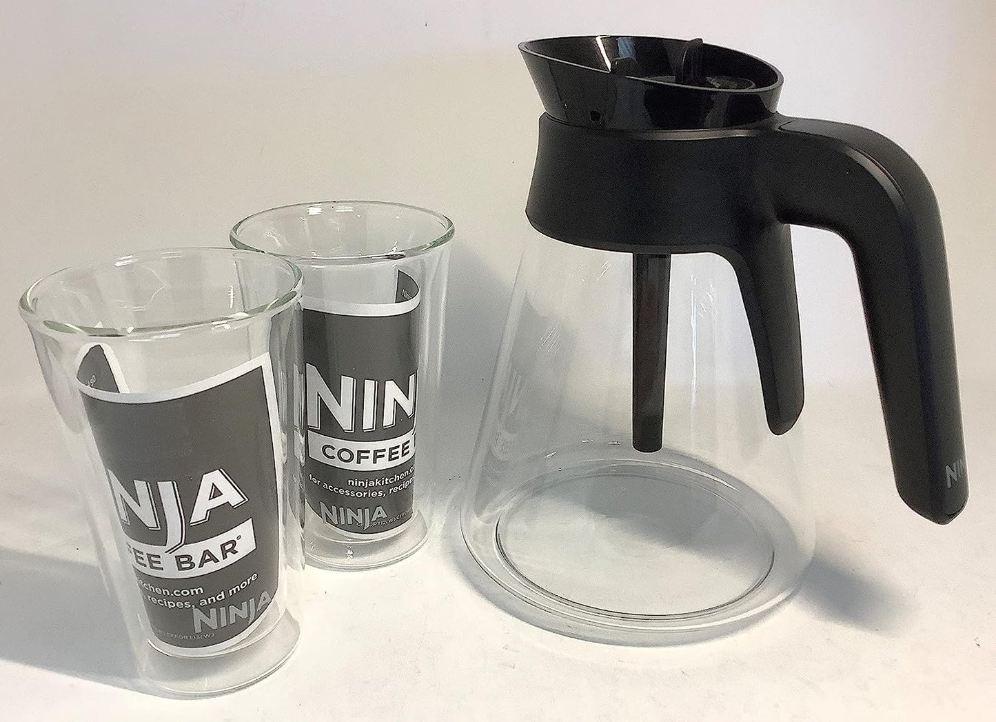 Genuine Ninja 43oz (6-Cup) Glass Carafe w/ 2-Pack 12oz Double-Wall Thermal Tumbler for CF085 CF086 CF087 CF020 CF021 Coffee Maker Bar Brewer