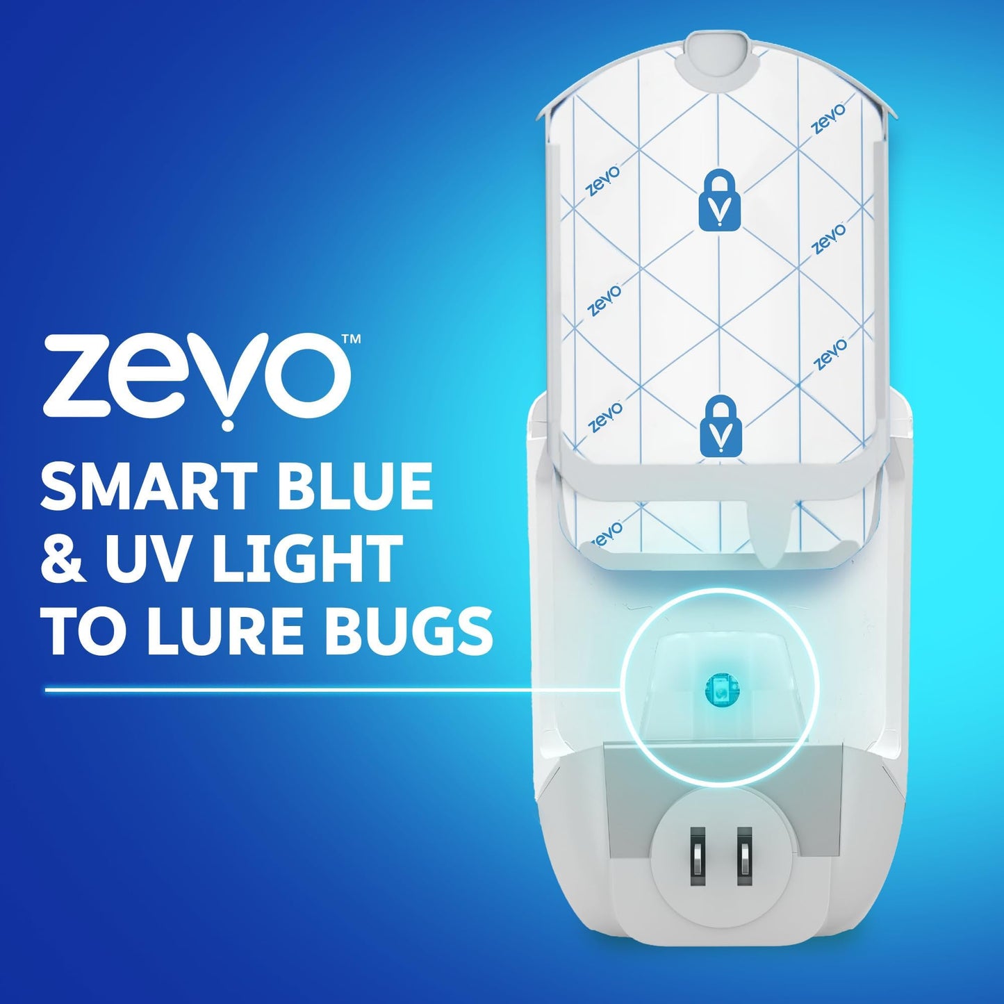 Zevo Flying Insect Trap & 3 Cartridges - Plug in Fly Trap & Indoor Bug Catcher for Gnats, House & Fruit Flies - Mess-Free - Use in Any Room - Uses Blue & UV Light (1 Plug in Device & 3 Cartridges)