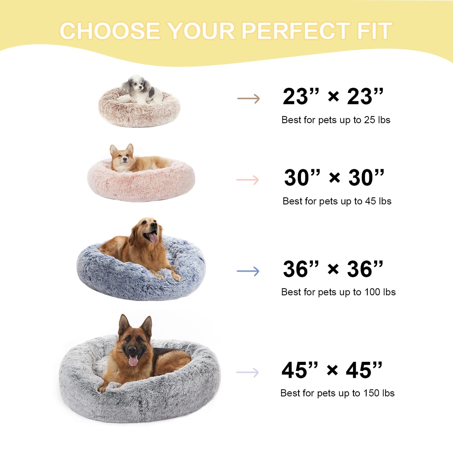 Bedfolks Calming Donut Dog Bed for Small Dogs & Cats, 23 Inches Round, Machine Washable, Anti-Anxiety Plush Bed (Dark Grey, Small)